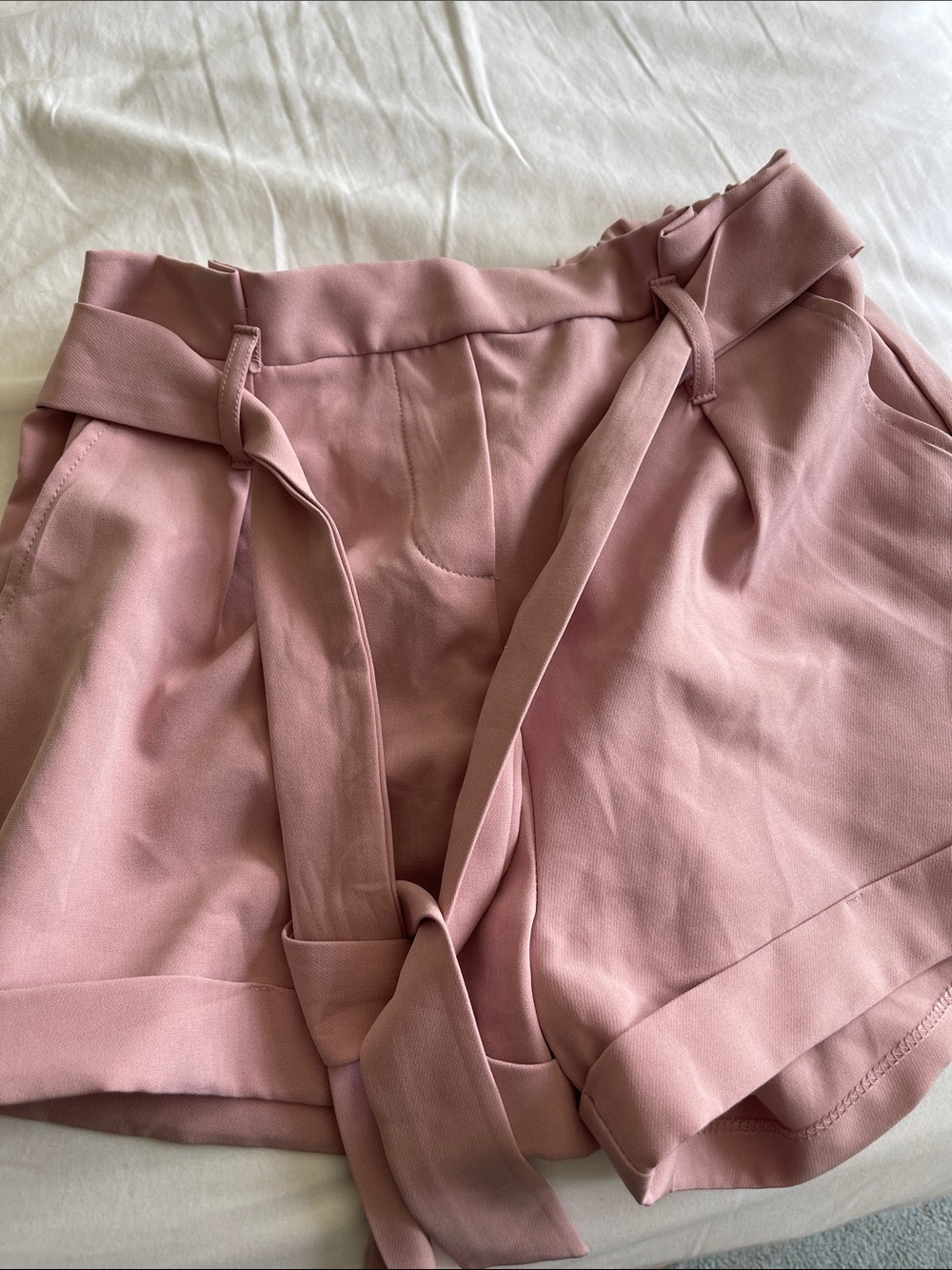 iris Rose Pink High-Waist Tie-Belt Shorts